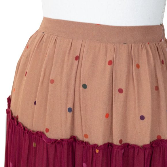 Farm Rio Mixed Dots Maxi Skirt Red Navy Multi Polka Dot Tiered Skirt - Picture 4 of 13